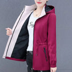 Hooded Mid-Length Velvet Windbreaker Jacket for Women