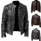 2023 Men's Slim Fit Leather Motorcycle Jacket with Zipper