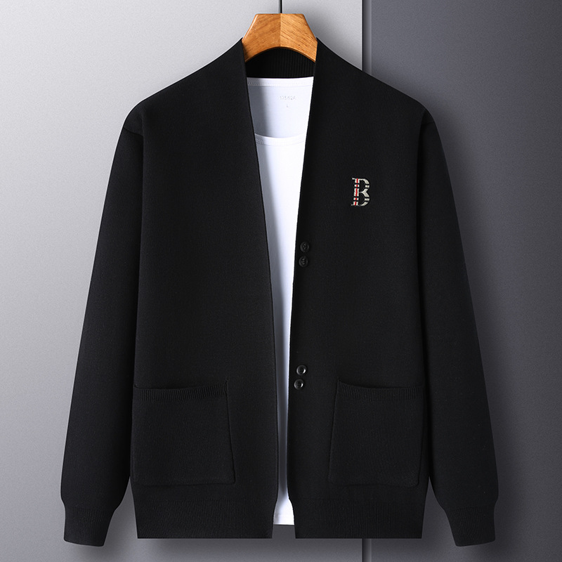 Men's Autumn Knitted Cardigan with Simple Embroidery