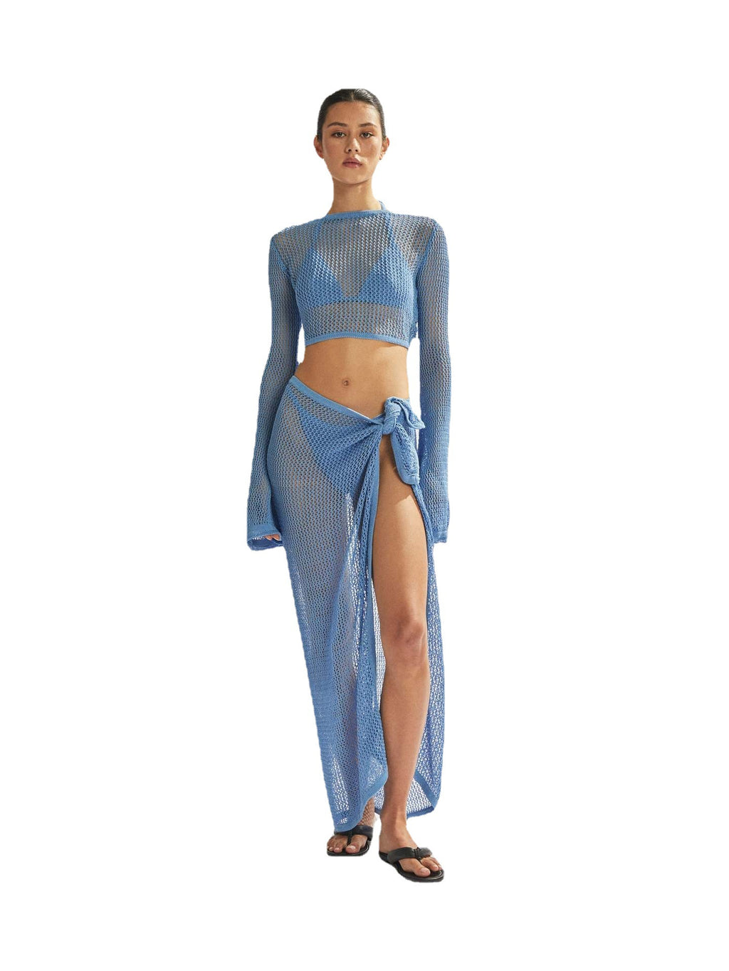 Summer Sexy Outfit with Sheer Crop Top and Long Skirt