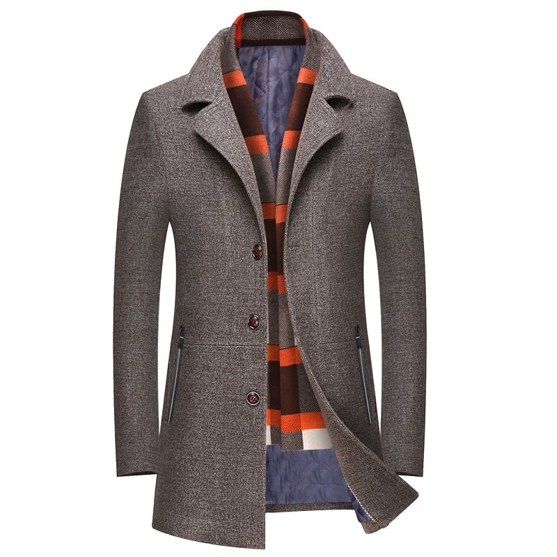 Woolen Coat with Scarf Collar