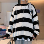 Men's Ripped Fringe Striped Sweater