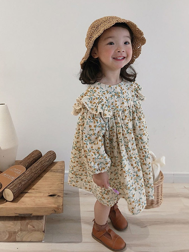 Cotton Linen Baby Princess Floral Dress in Pastoral Style