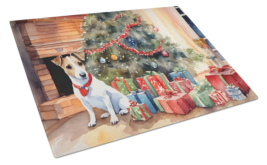 Jack Russell Terrier Cozy Christmas Glass Cutting Board