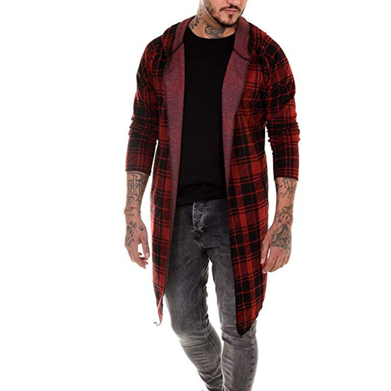 Men's Mid-Length Windbreaker Trench Coat with Lapel