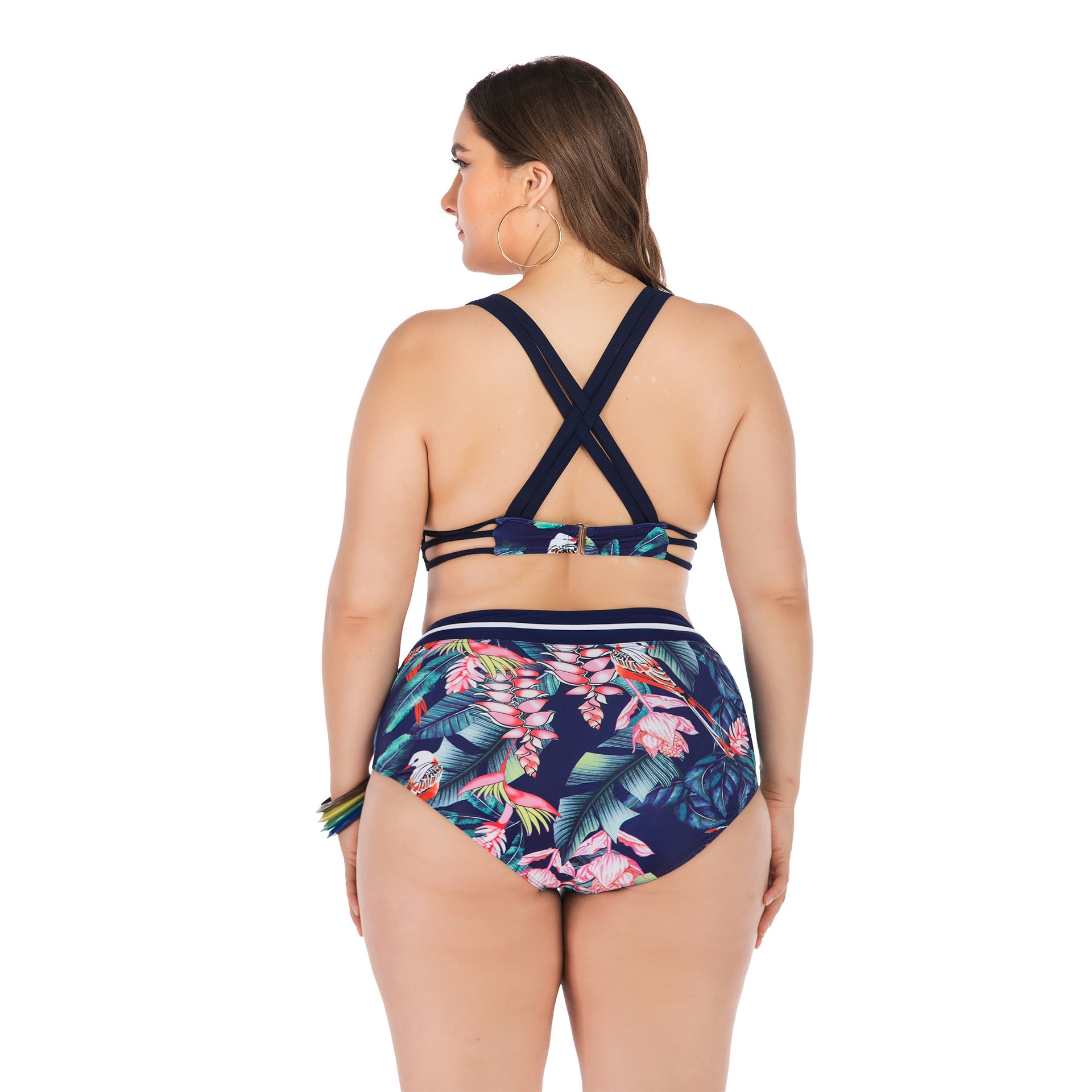 Plus Size Tropical Print High-Waist Bikini Set