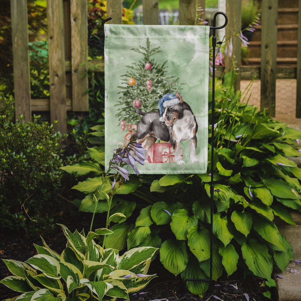 Bull Terrier Tricolor Christmas Presents and Tree Garden Flag
