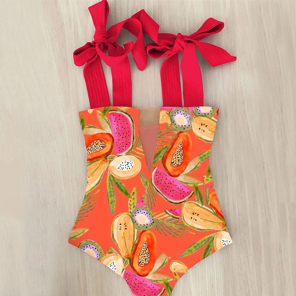 High Waist Mesh Stitching Swimsuit with Tube Top Straps