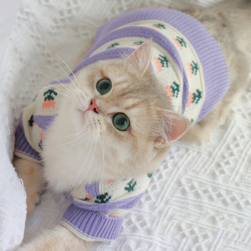 Retro Purple Flower Sweater for Cats and Dogs