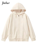 Jielur Solid Color Comfortable Women's Zip-Up Hoodie | Streetwear