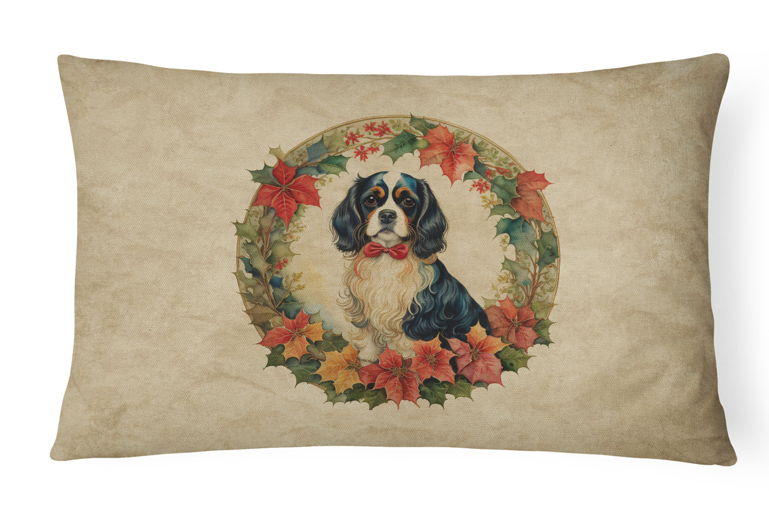Cavalier Spaniel Christmas Flowers Throw Pillow