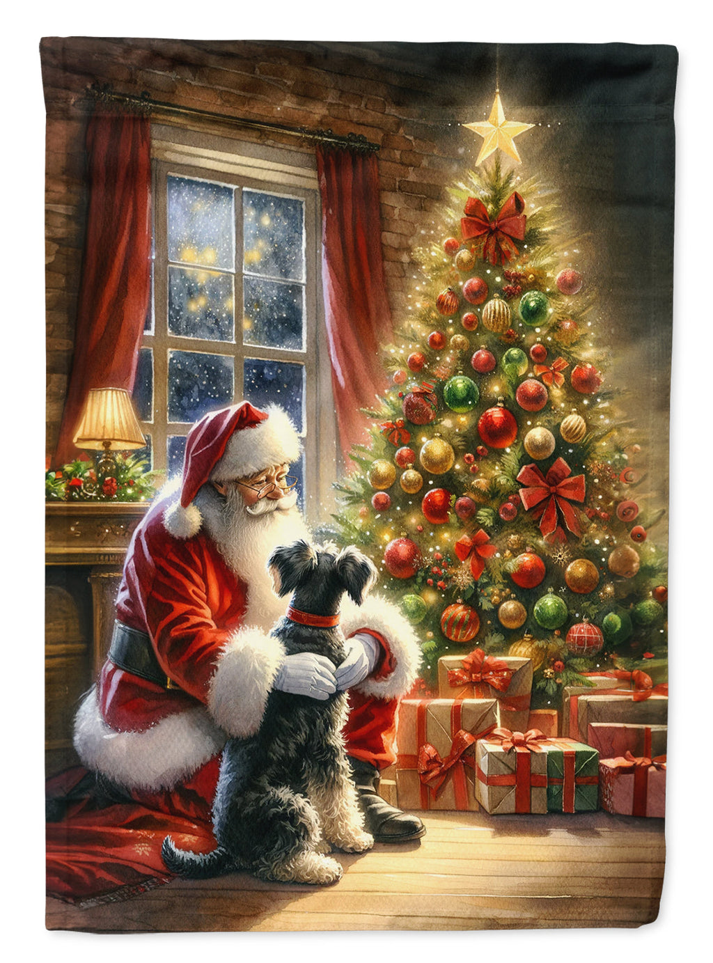 Schnauzer and Santa Claus Garden Flag