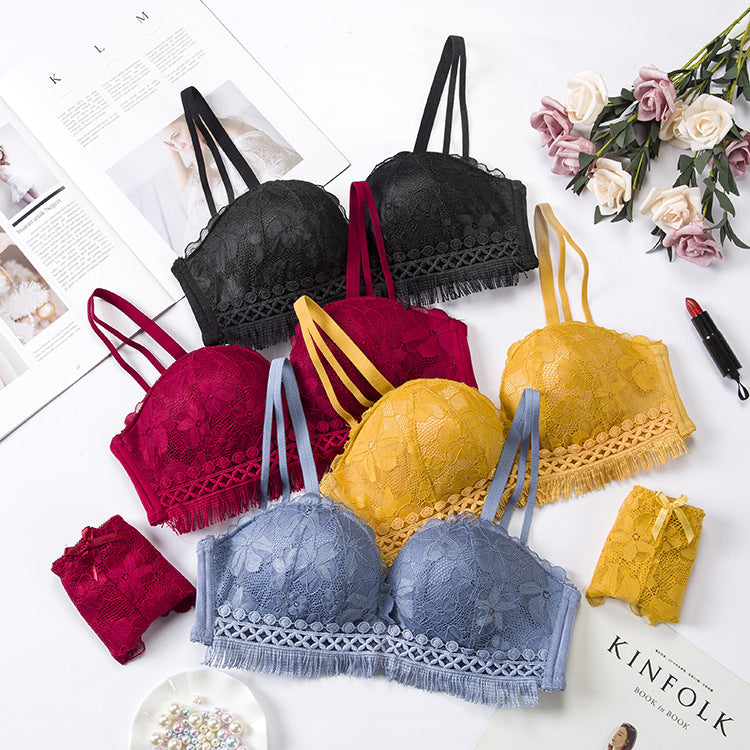 Lace Trim Bra Set with Wireless Design for Women