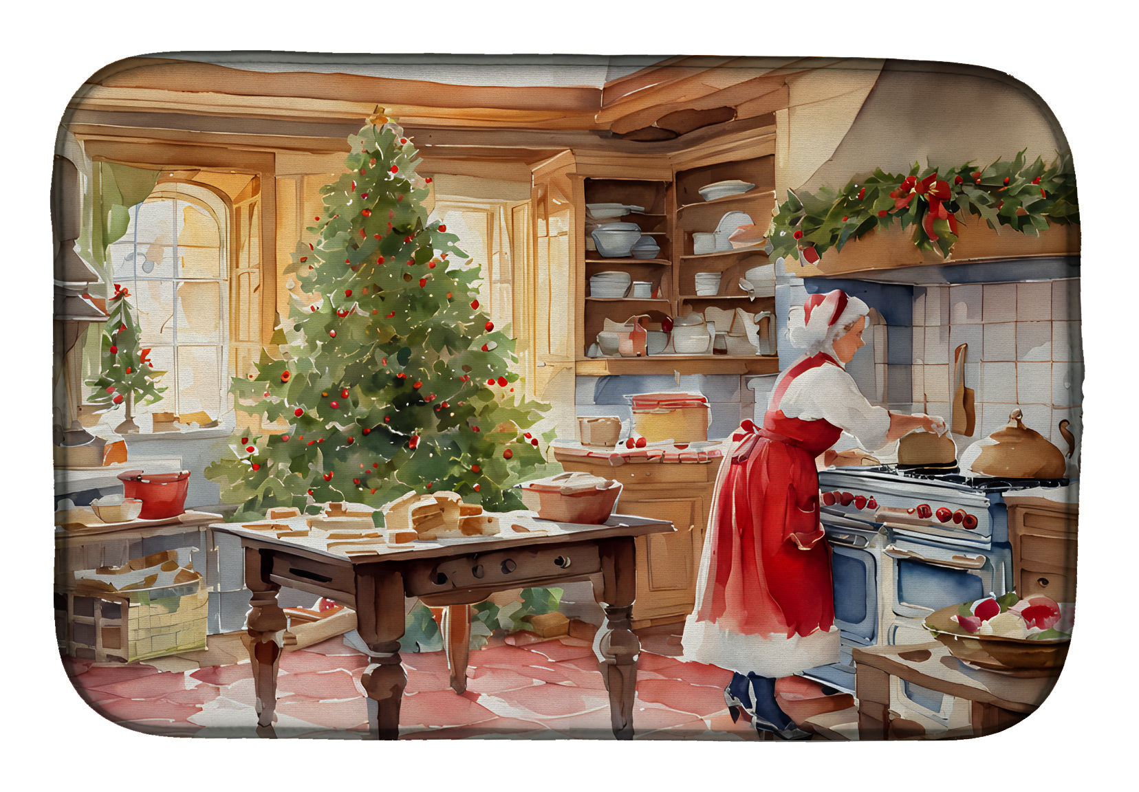 Cookies with Santa Claus Mrs. Claus Dish Drying Mat