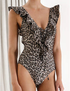 Leopard Print Cutout One-Piece Bikini Swimsuit