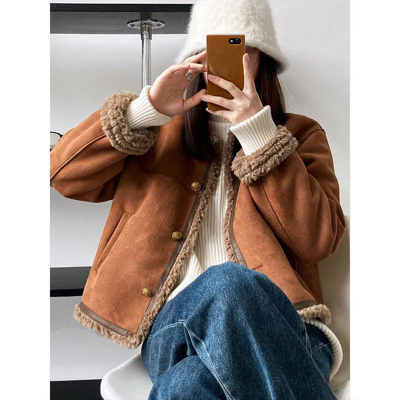 Idle Style Lamb Plush Coat Women's Winter Fur Jacket Thick