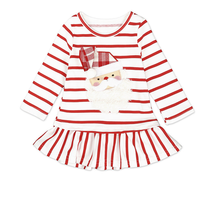 Girls' Long Sleeve Snowman Striped Dress for Christmas