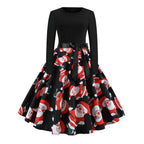 A-line Long Sleeve Christmas Dress with Santa Print