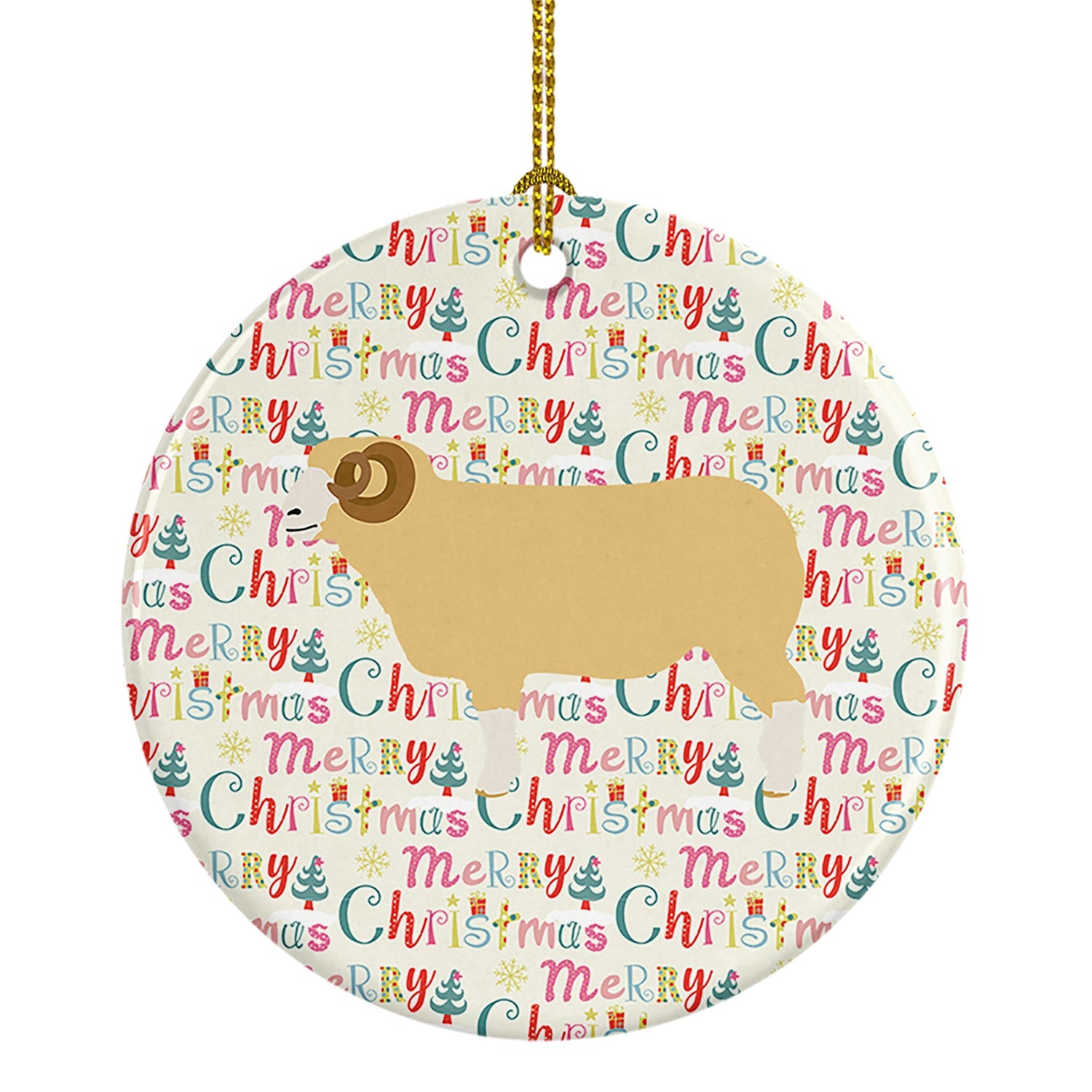 Horned Dorset Sheep Christmas Ceramic Ornament