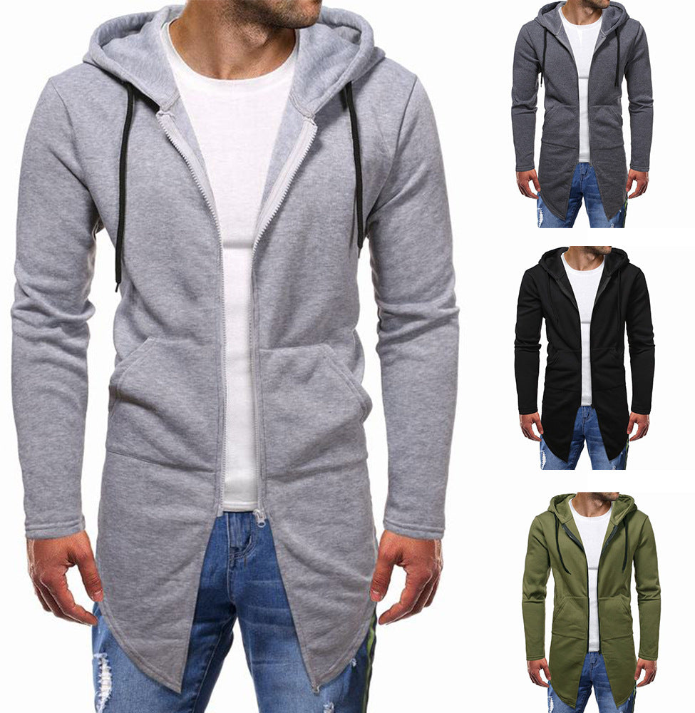 Men's Hooded Sweater Cardigan - Large Size, Mid Length
