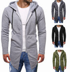 Men's Hooded Sweater Cardigan - Large Size, Mid Length