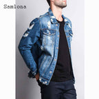 Men's Long Sleeve Ripped Denim Jacket for Casual Wear