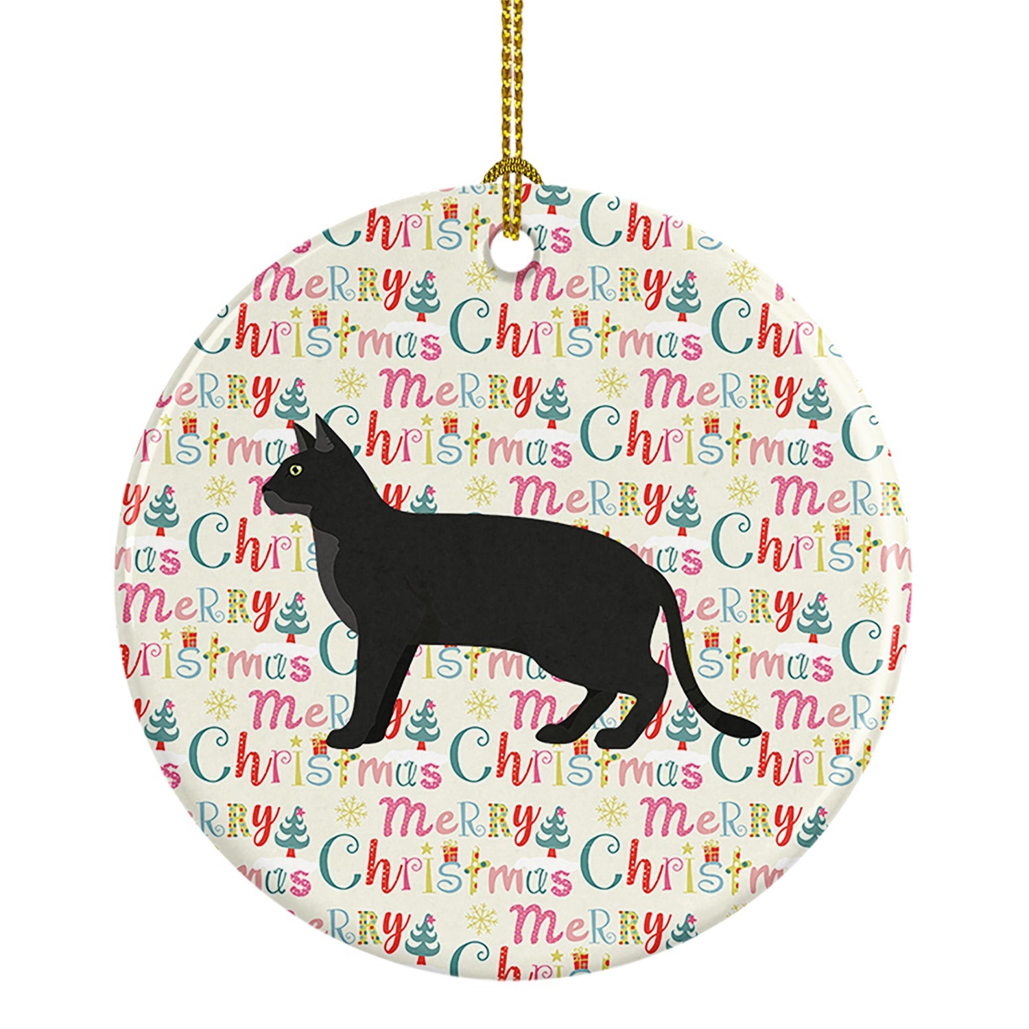 Chausie Black Cat Christmas Ceramic Ornament