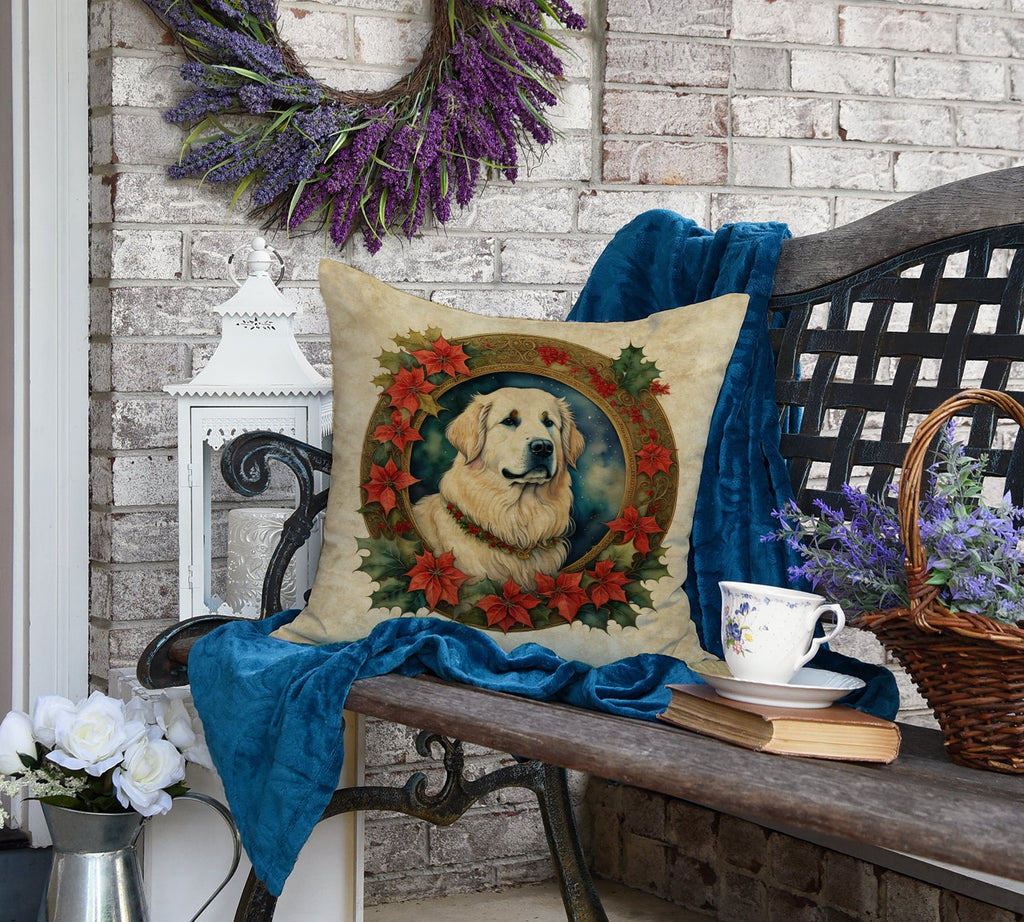 Great Pyrenees Christmas Flowers Throw Pillow