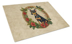Miniature Pinscher Christmas Flowers Glass Cutting Board