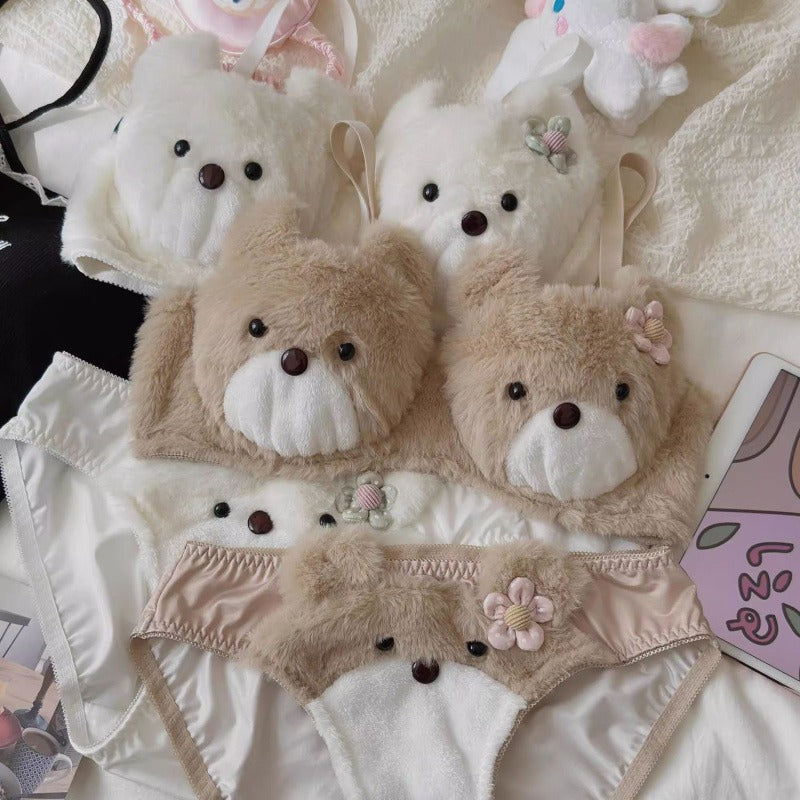 Plush Bear Cute Bra Set Without Steel Ring