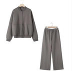 Zipper Bomber Jacket & High Waist Flannel Pants Set