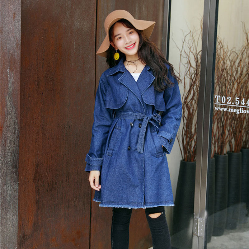 Women's Long-Sleeved Denim Windbreaker Jacket & Skirt