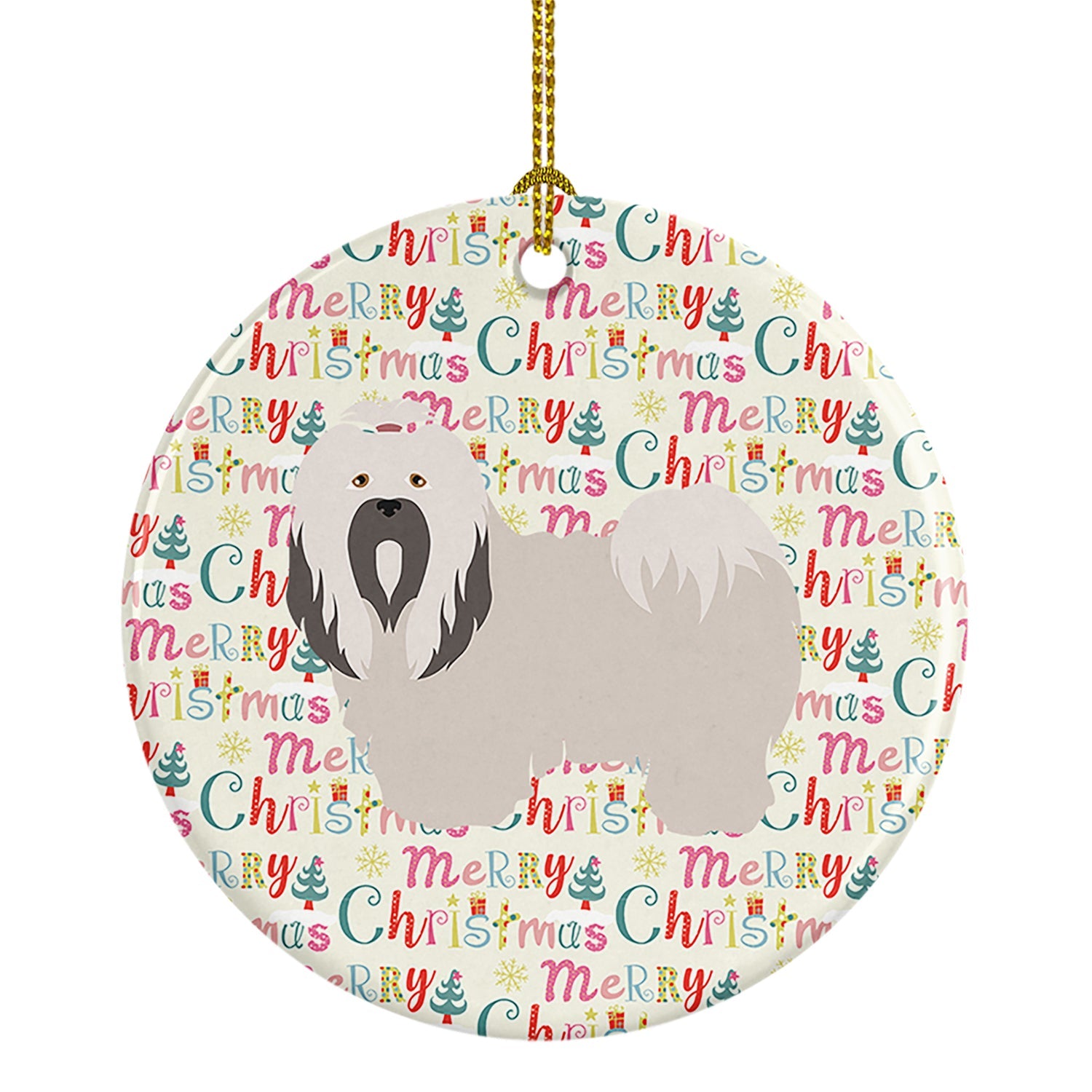 Lhasa Apso Merry Christmas Ceramic Ornament