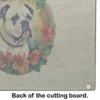 American Bulldog Christmas Flowers Glass Cutting Board