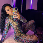 Summer Snake Print Long Sleeve Bodysuit Jumpsuit