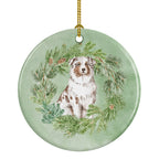 Australian Shepherd Red Merle Christmas Wreath Ceramic Ornament