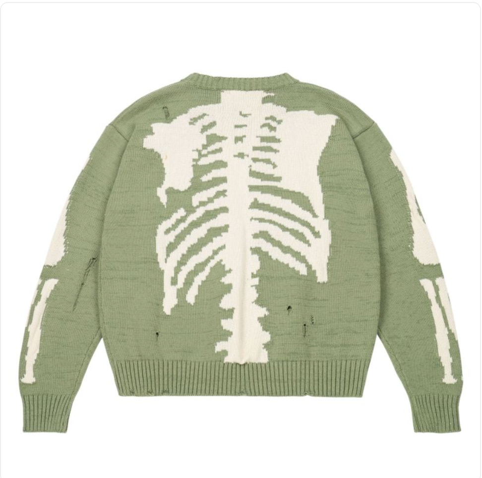 Skull Pattern Loose Fit Jacquard Knit Long Sleeve Sweater