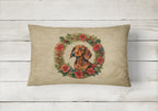 Dachshund Christmas Flowers Throw Pillow