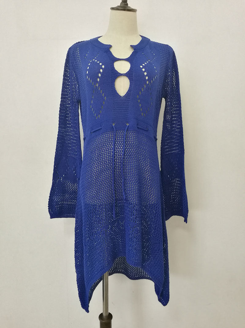 Hollow Knit Bell Sleeve Beach Cover-Up for Swimwear