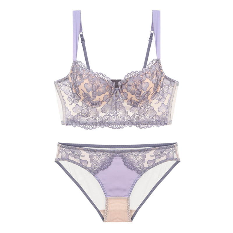 French Lace Long-Line Bra Set with Embroidery (Comfort Fit)