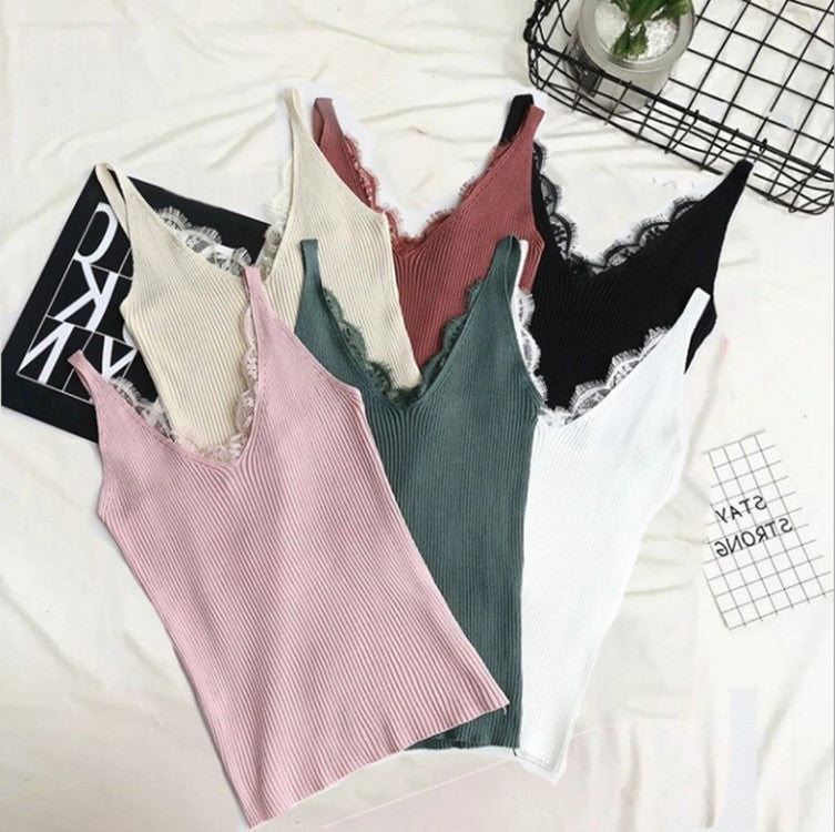 Knit Base Shirt, Lace V-Neck Camisole Top