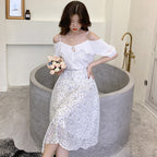 Off-the-Shoulder Printed Camisole Dress with Waist