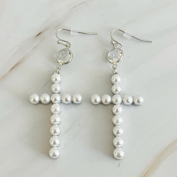 Pearl Cross Dangle Earrings | Christian Jewelry