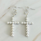 Pearl Cross Dangle Earrings | Christian Jewelry
