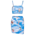 Mesh Two-Piece Set with Sexy Cupid Print Dress