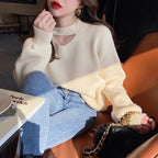 Korean Women's Hollowed-Out Collarbone Knit Sweater
