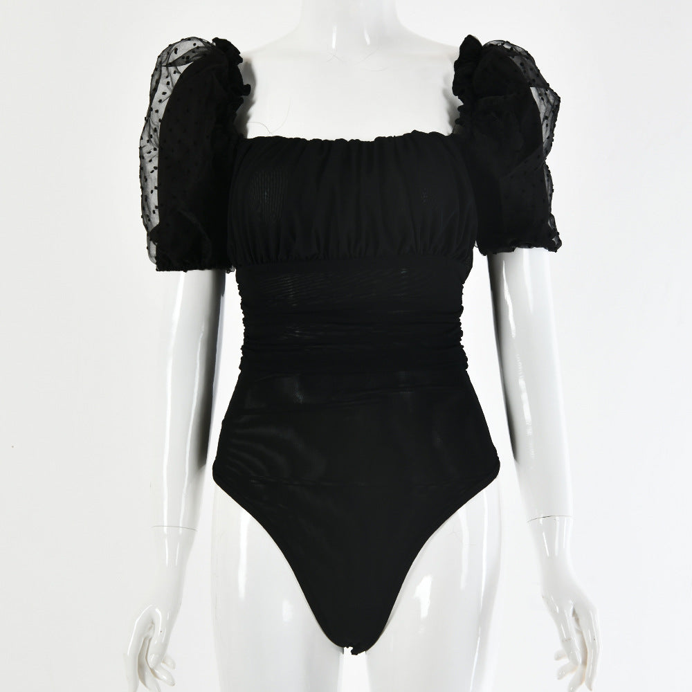 Fashionable Sheer Mesh Princess Sleeve Bodysuit for Women