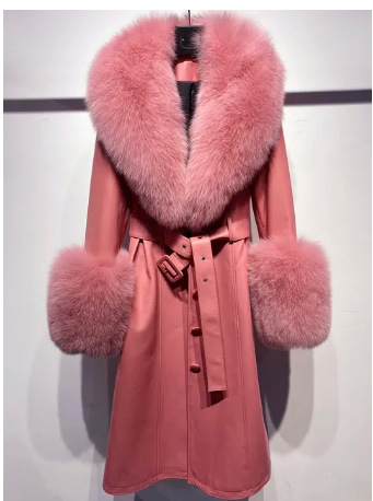 Leather Coat with Fox Fur