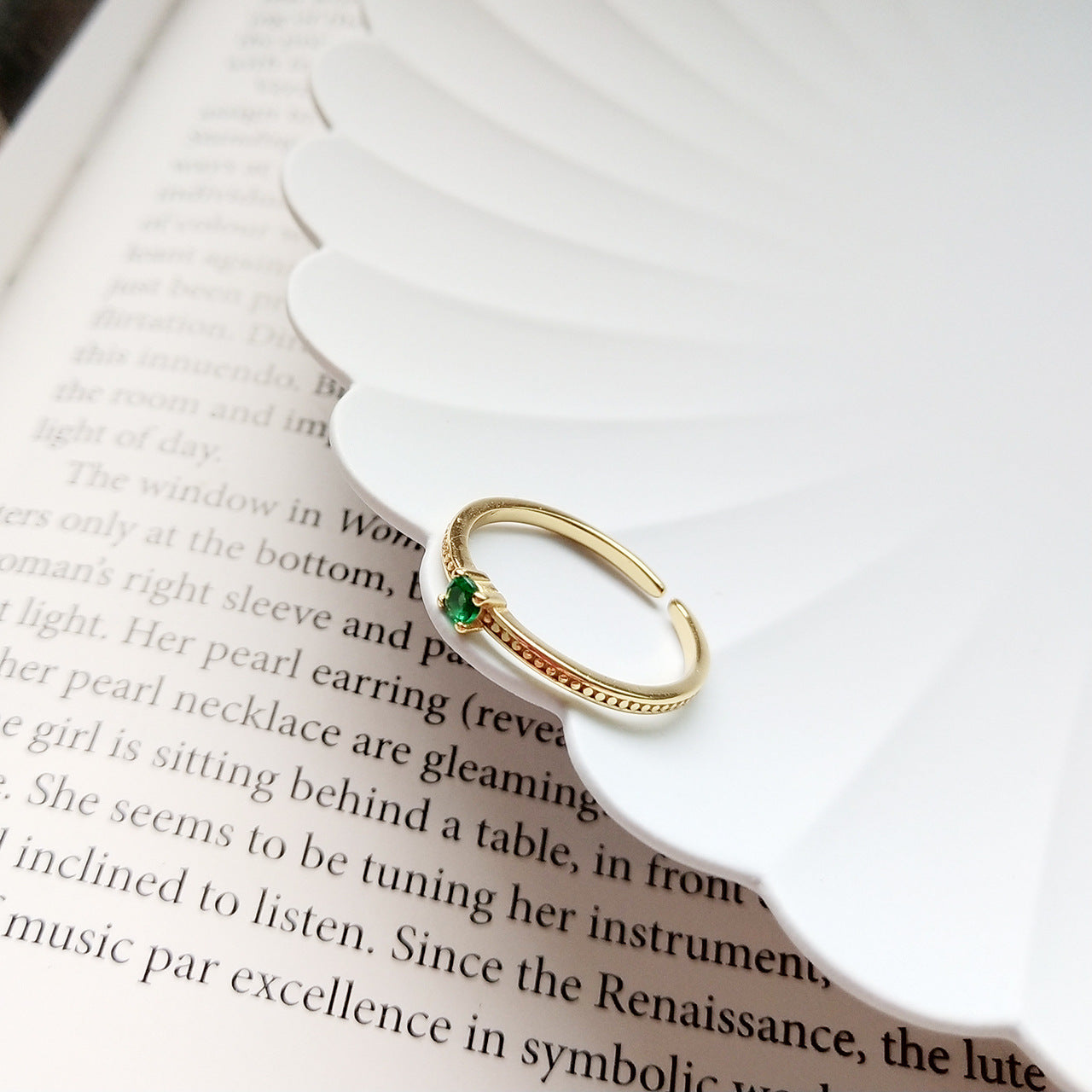 Adjustable Gold Ring with Green Crystal