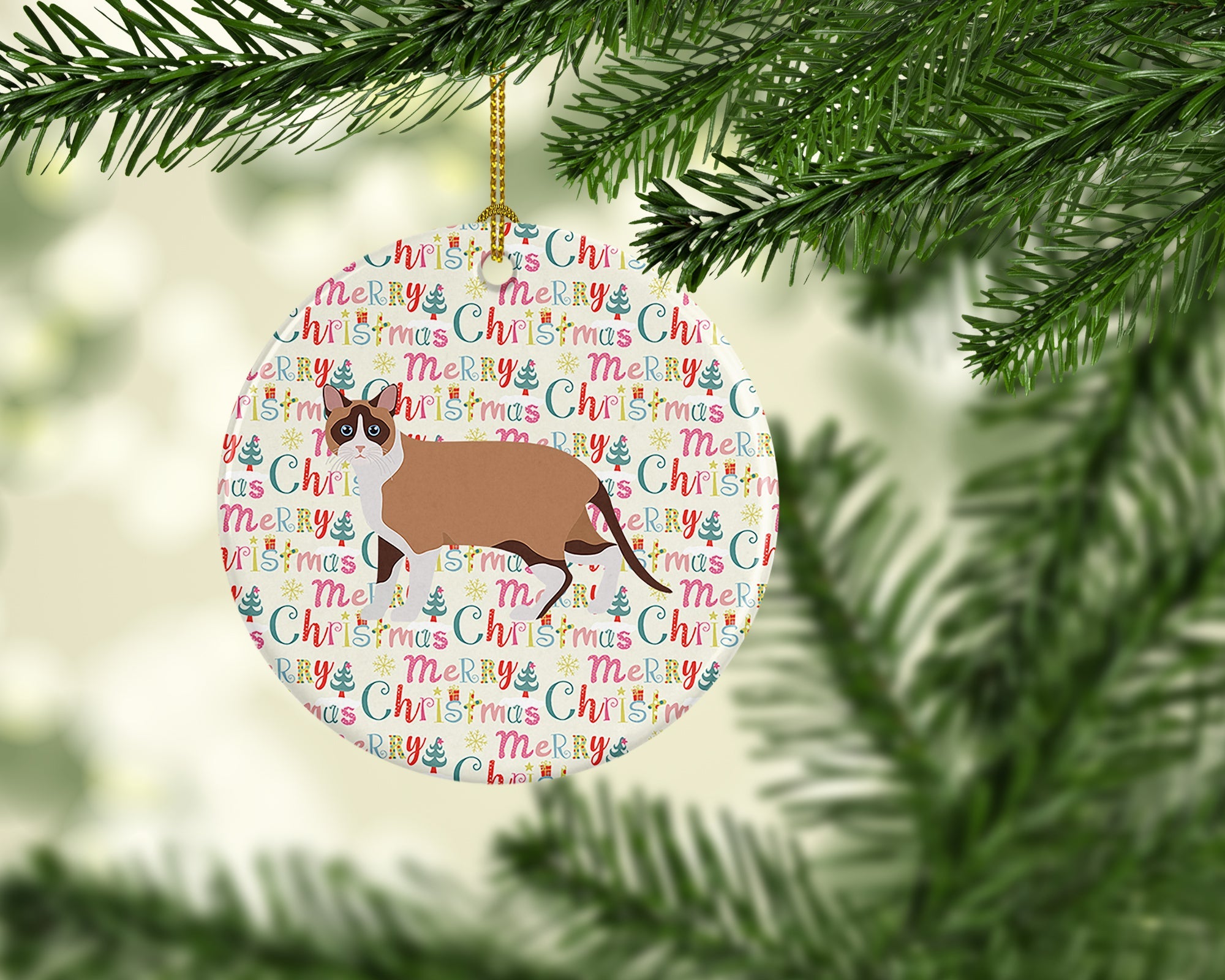 Snowshoe Cat Christmas Ceramic Ornament